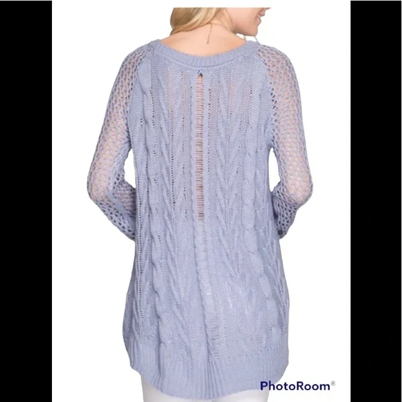 SHE & SKY SLATE BLUE LIGHTWEIGHT CABLE KNIT SWEATER| NWT - Picture 6 of 8